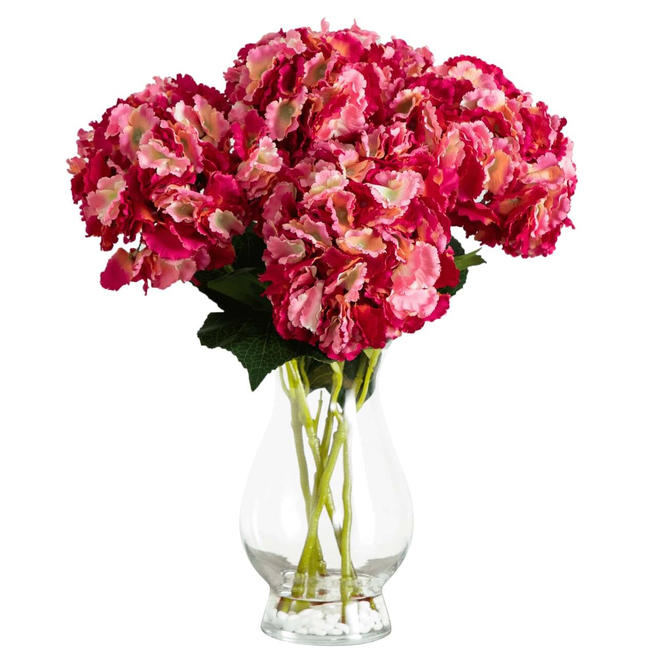 20" Pink Artificial Hydrangea Arrangement in Glass Vase